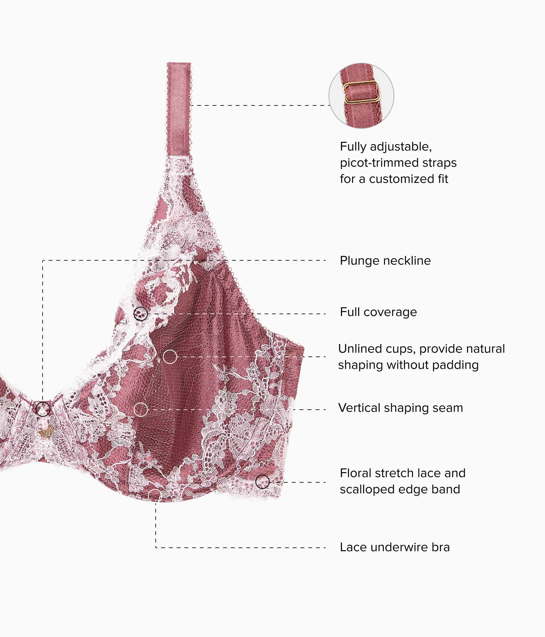 Modern Affair Plunge Underwire Bra: Rose Brown/Cradle Pink - Image 5